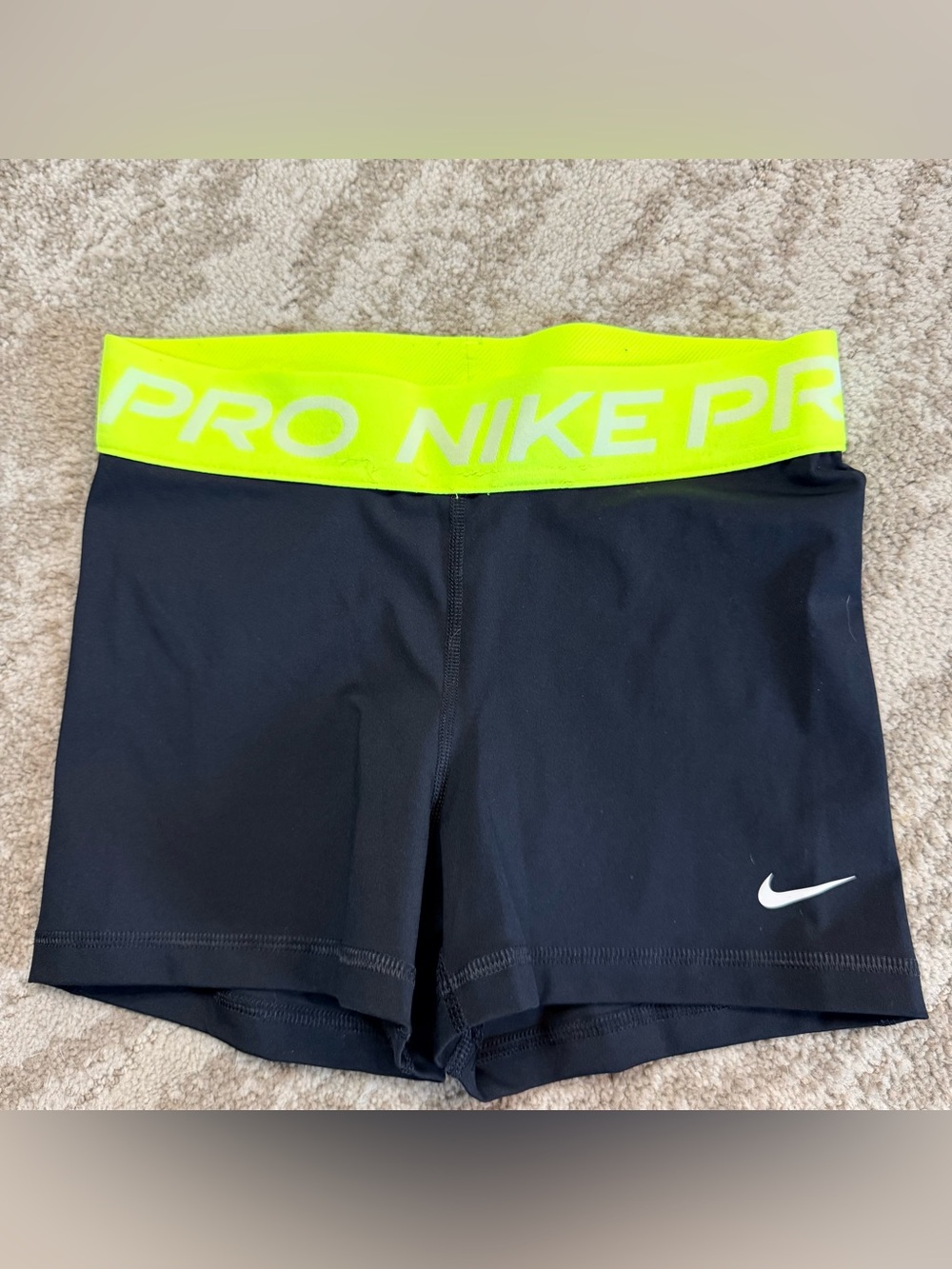 Nike Women's Black Athletic Shorts with Neon Yellow Waistband